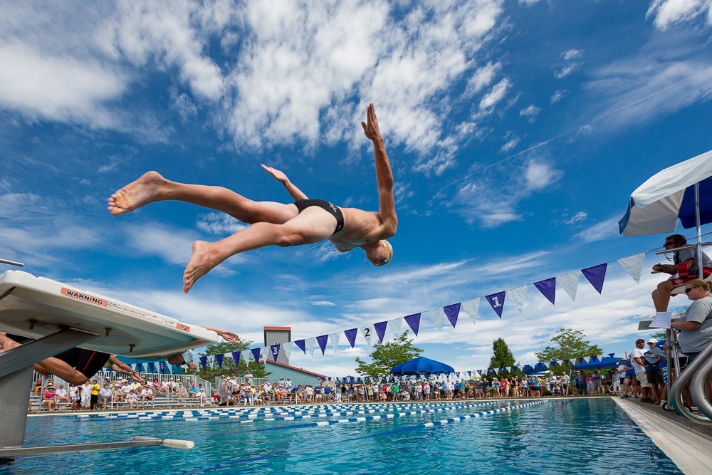 Swimmer dives off blocks, The Splash, Golden, CO