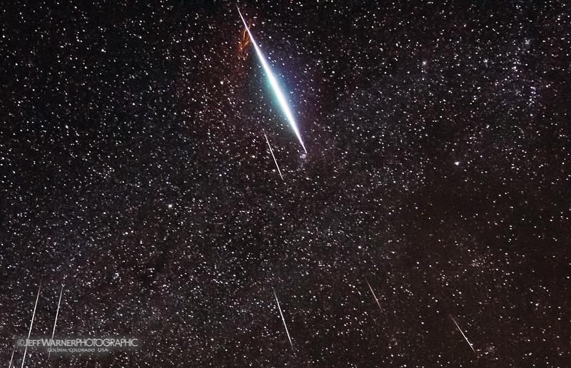 Bolide meteor and persistent train, Perseid meteor captured over Nathrop, Colorado.